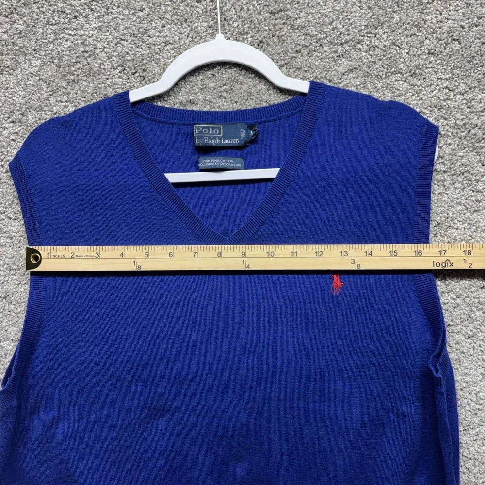 Vintage Polo Ralph Lauren Sweater Vest‎ Mens Large Blue 100% Pima Cotton Elastic